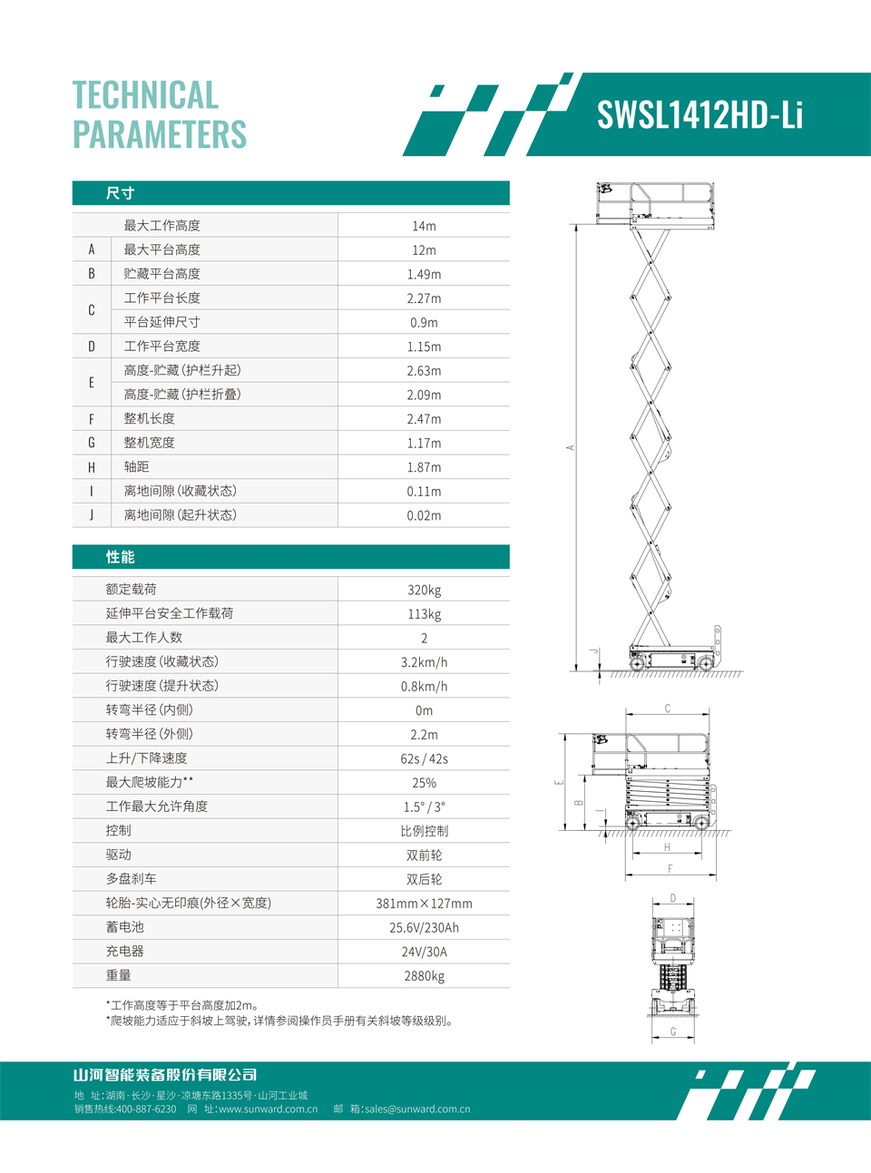 SWSL1412HD Li 電動(dòng)電驅(qū)剪叉式高空作業(yè)平臺(tái)